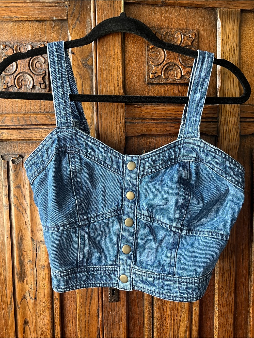 Lone Star Denim Bustier Crop Top Large Button Front 100% Cotton Western